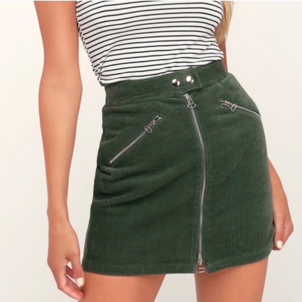 Lulus Green Corduroy Skirt with Zipper Detail